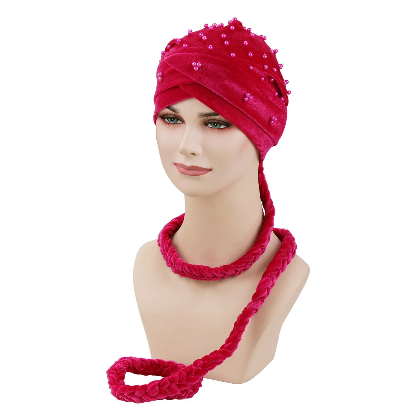 velvet beads head hijab caps turban indian hair bands for women muslim headbands headscarf hats braid Bandanas girls