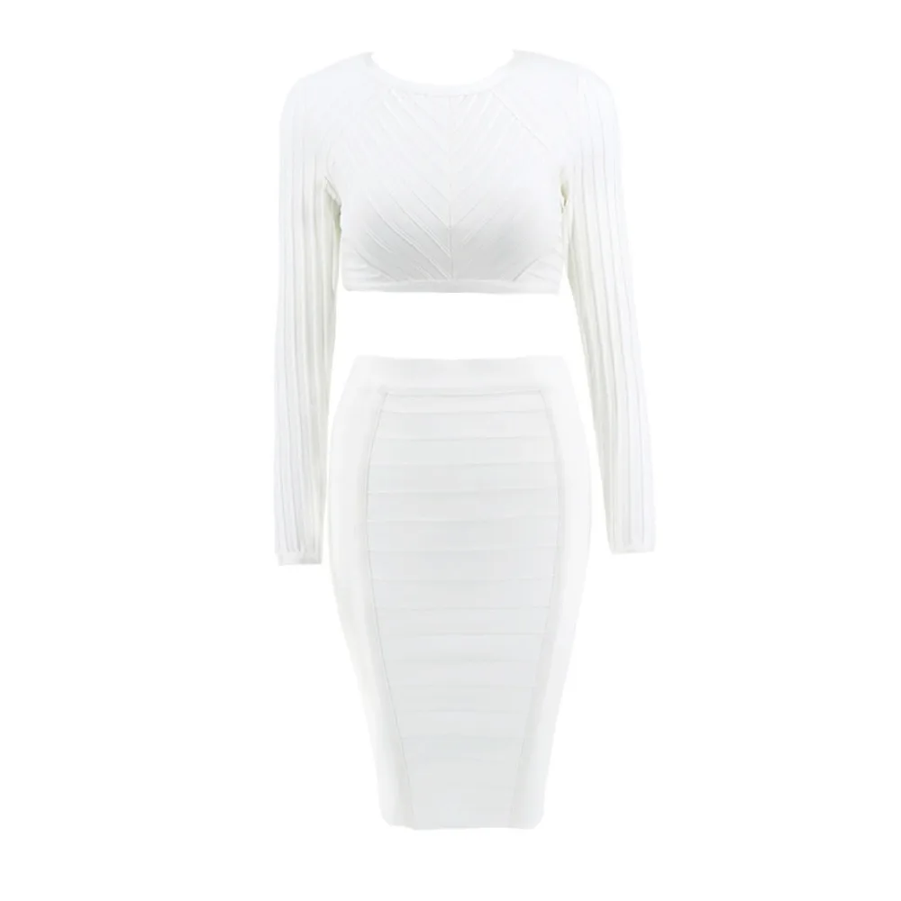 Комплект из 2 предметов: Бандажное платье с длинным рукавом белого цвета в стиле