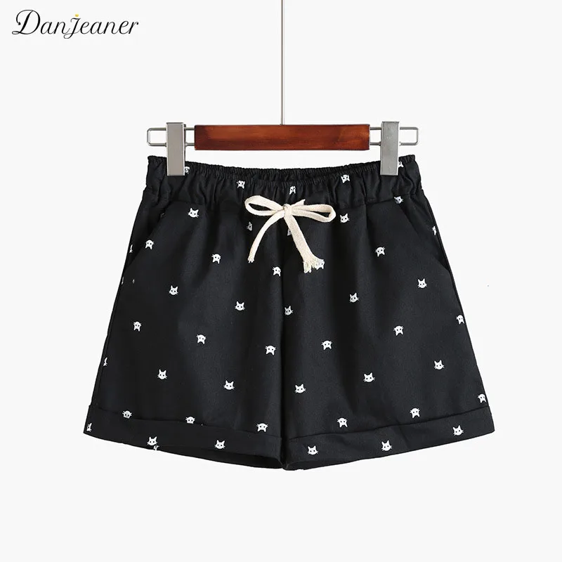 Danjeaner, короткие женские шорты, средняя талия, с принтом, на шнурке, хлопок, повседневные шорты, консервативный стиль, эластичная талия, хит, шорты, Mujer