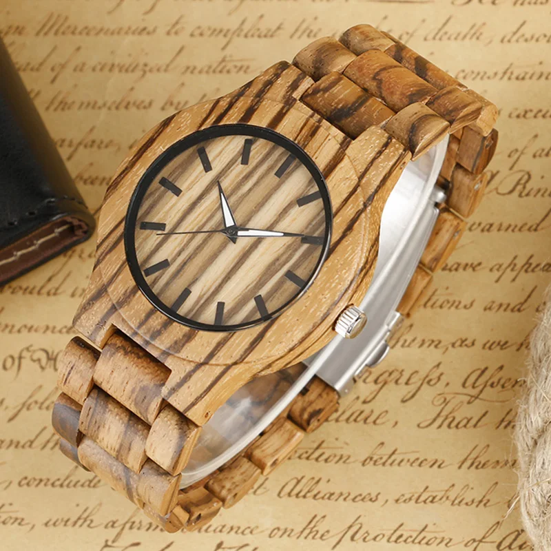 Часы мужские кварцевые в полоску креативные наручные часы с бамбуковым корпусом