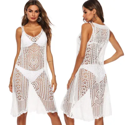 2020 сексуальное прозрачное открытое без рукавов Летнее пляжное платье на