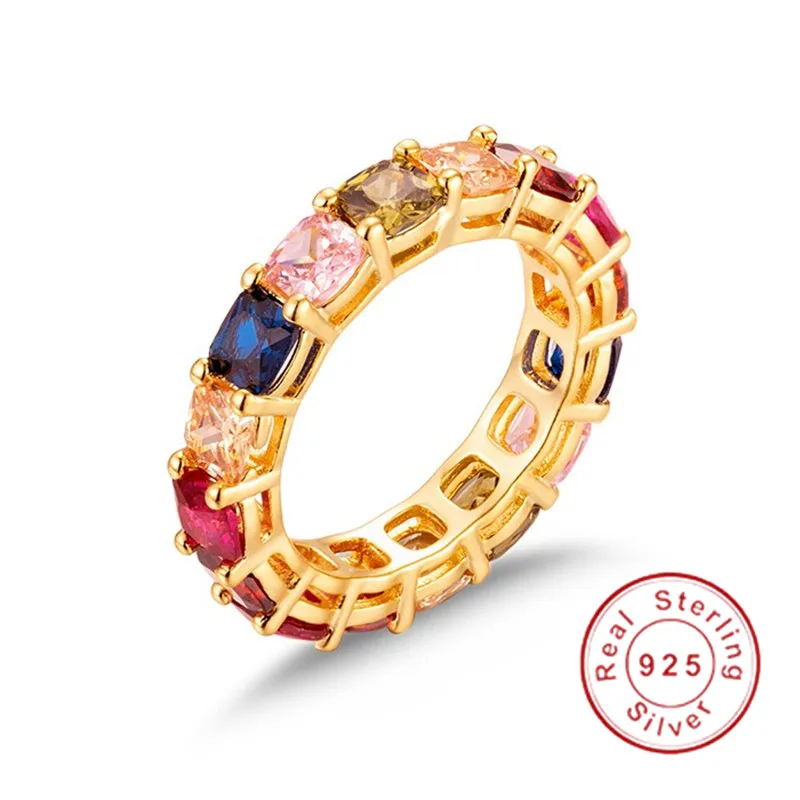 Cushion cut 9 стилей, вечный сапфир, рубин, перидот, кунцит, топаз, проложенный драгоценный камень, кольцо на палец, серебро 925 пробы, обручальное кольцо - Цвет камня: Cushion cut