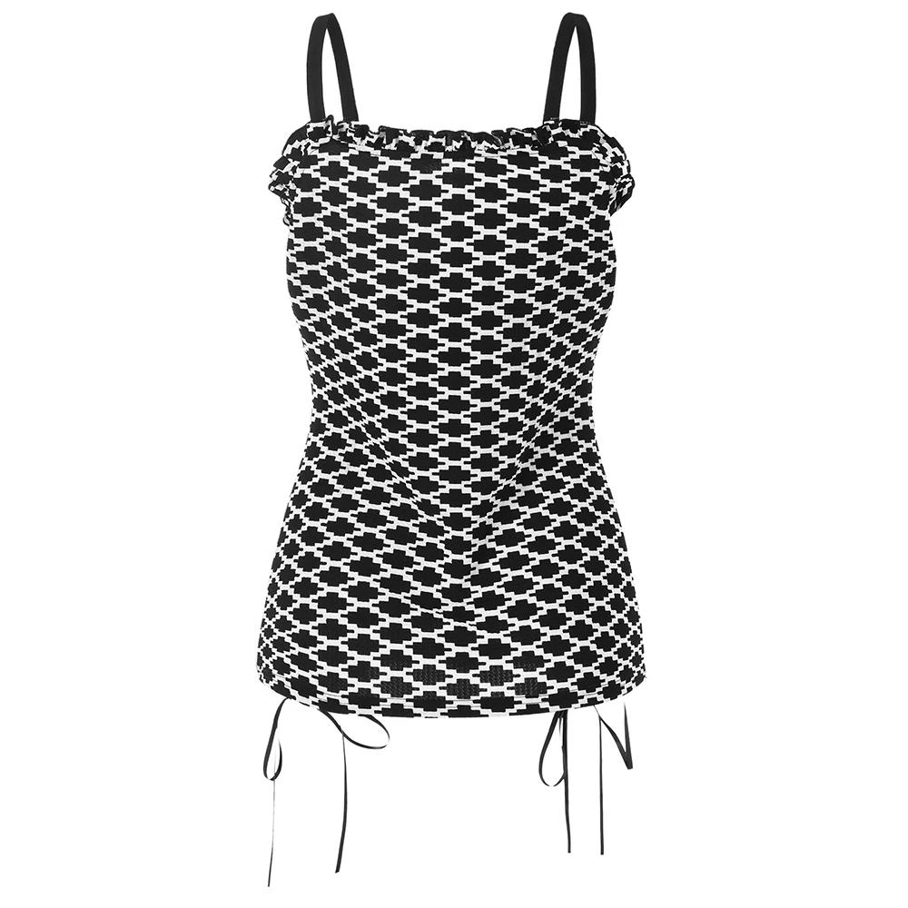 Sexy Argyle Lace Up Corset Tank Top Women Spaghetti Strap Sleeveless Camis Tops Female Plaid with Ribbons Zippers Shorts | Женская