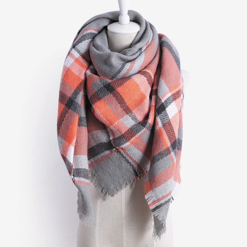Женский шарф теплый акриловый решетчатый большая накидка зимний шаль Прямая