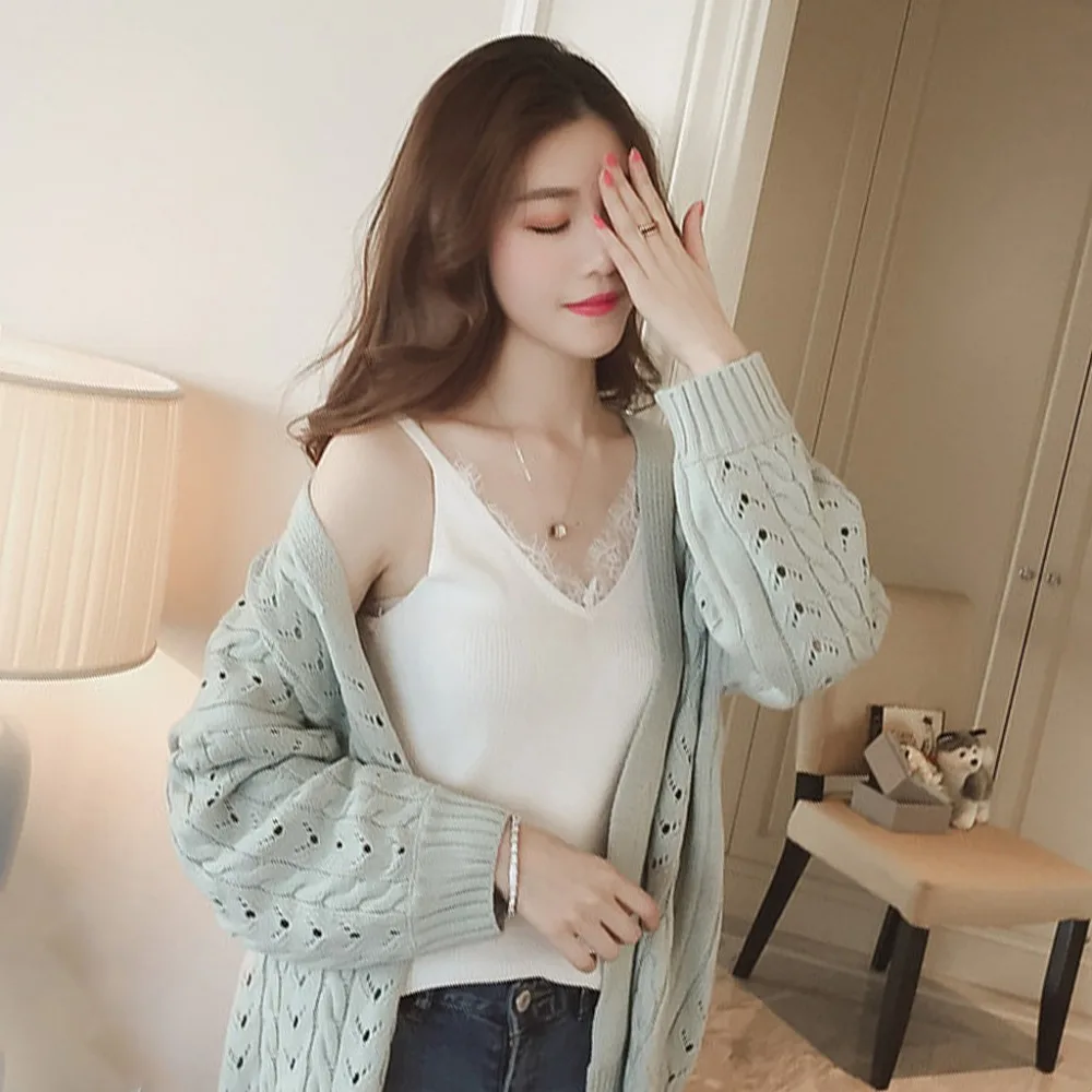 Сексуальный женский Гладкий топ с кружевным плетением и двойной V образным