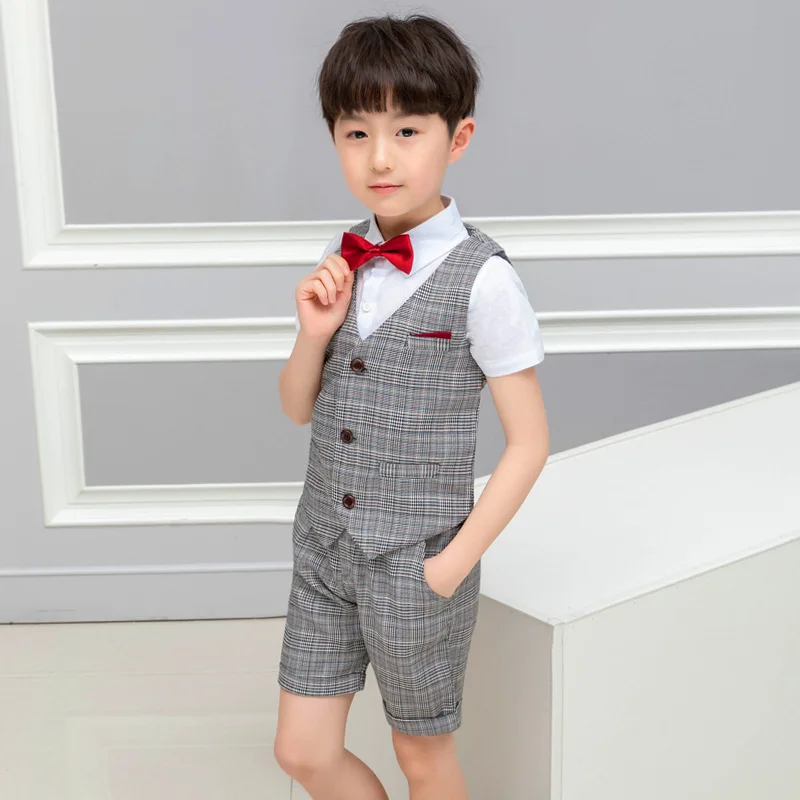 Boys Clothing Set Weddings Suit for Kids Flower Birthday Party Tuxedo Formal Vest + Pants 2Pcs Children Performance Costume | Детская