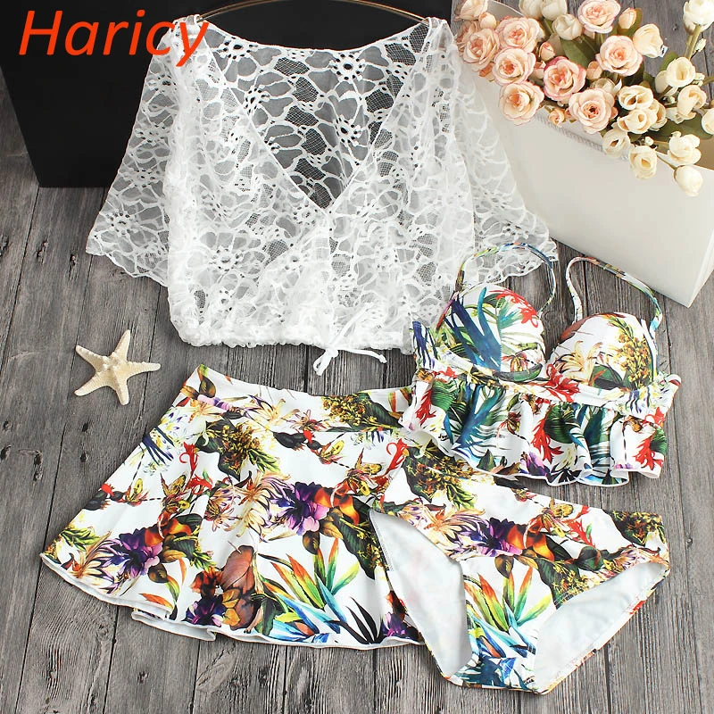 Bikini 2018 Women Swimwear Push Up Swimsuit Floral Printed Bathing Suit Lace Beachwear |