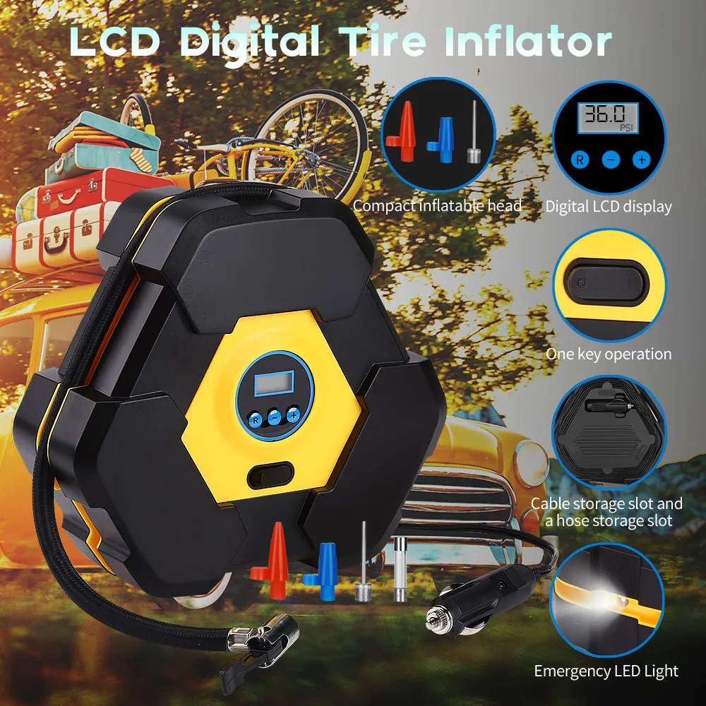 Цифровой насос для накачивания велосипедных шин DC 12 вольт автомобильный