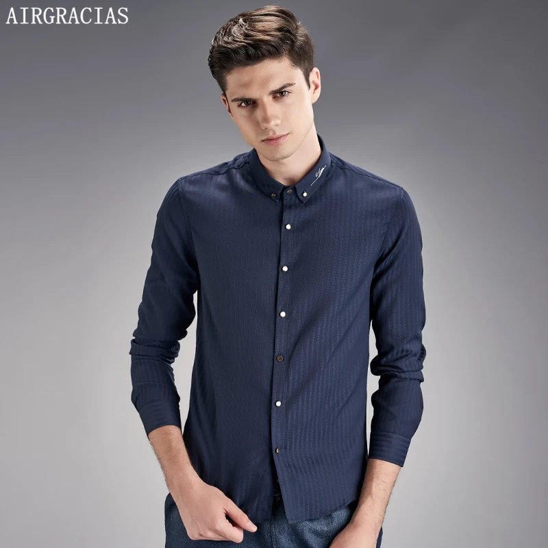 AIRGRACIAS 2017 Новинка весны Повседневное рубашки Для мужчин с длинным рукавом Slim Fit s