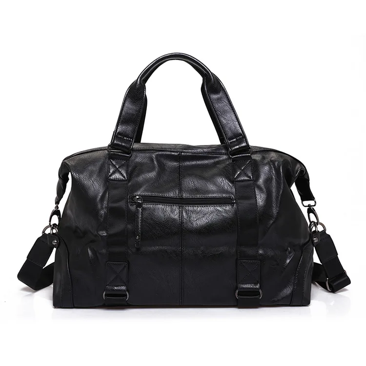 Мужские дорожные сумки из спилка черные вместительные Переносные на плечо