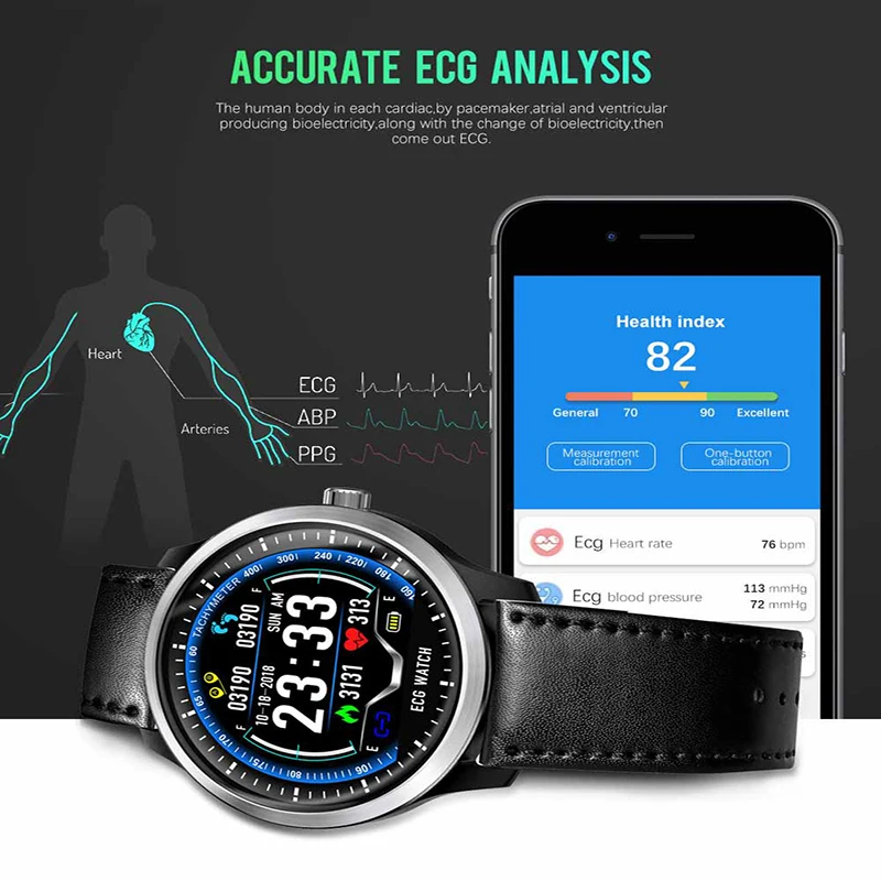 Смарт часы ECG PPG браслет с электрокардиографическим ЭКГ дисплеем фитнес монитор