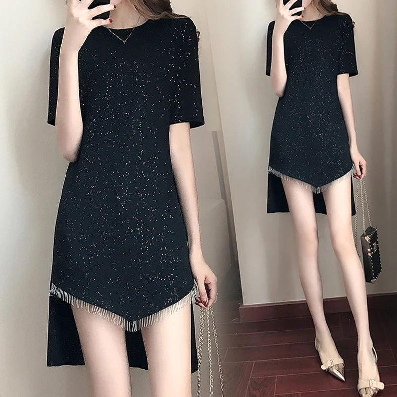 Новинка 2020 летние платья с кисточками и цепочками женские черные свободные