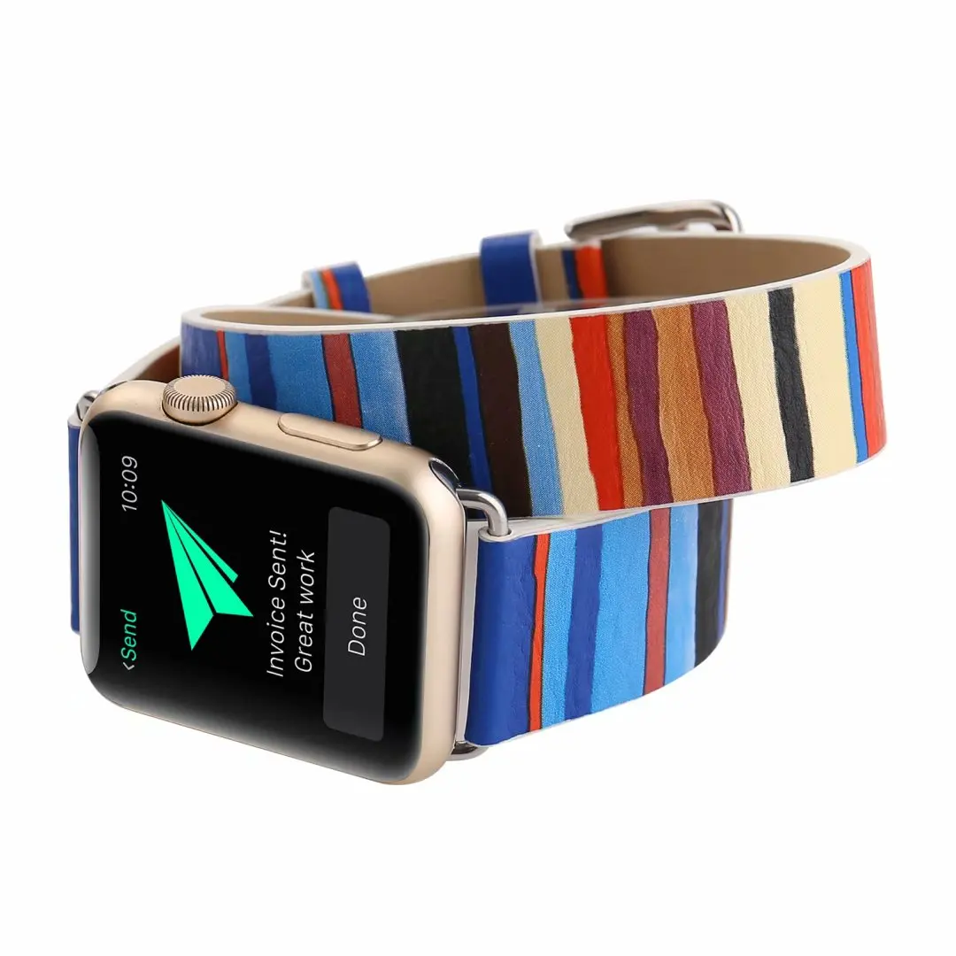 Ремешок из натуральной кожи с двойным круговым браслетом Для Apple watch band 4 44/40 мм цветной ремешок для iwatch series 3/2/1 42/38 мм