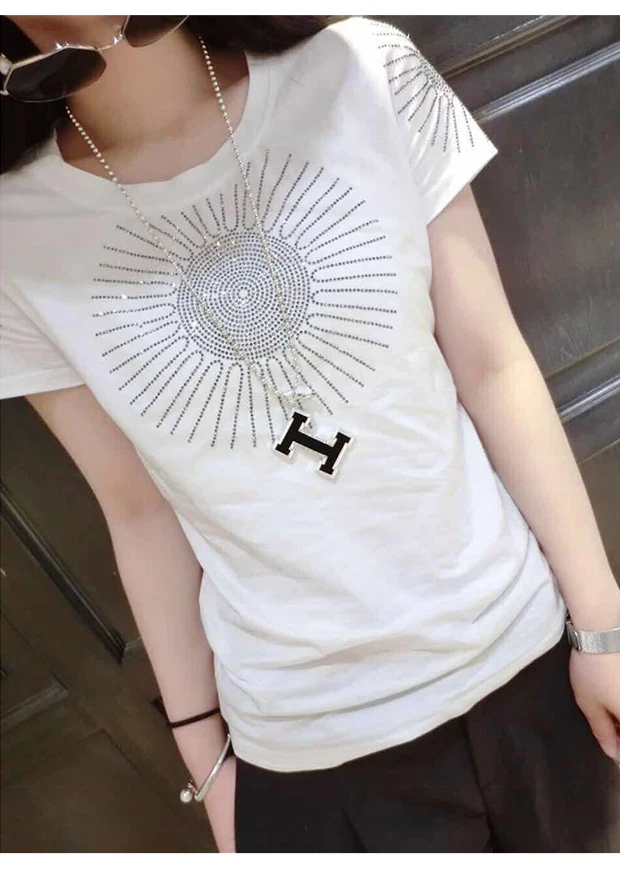 Популярная майка с принтом «Бриллиант» Poleras De Mujer Moda летняя новая женская футболка с коротким рукавом, стразы, женские топы размера плюс xxxl