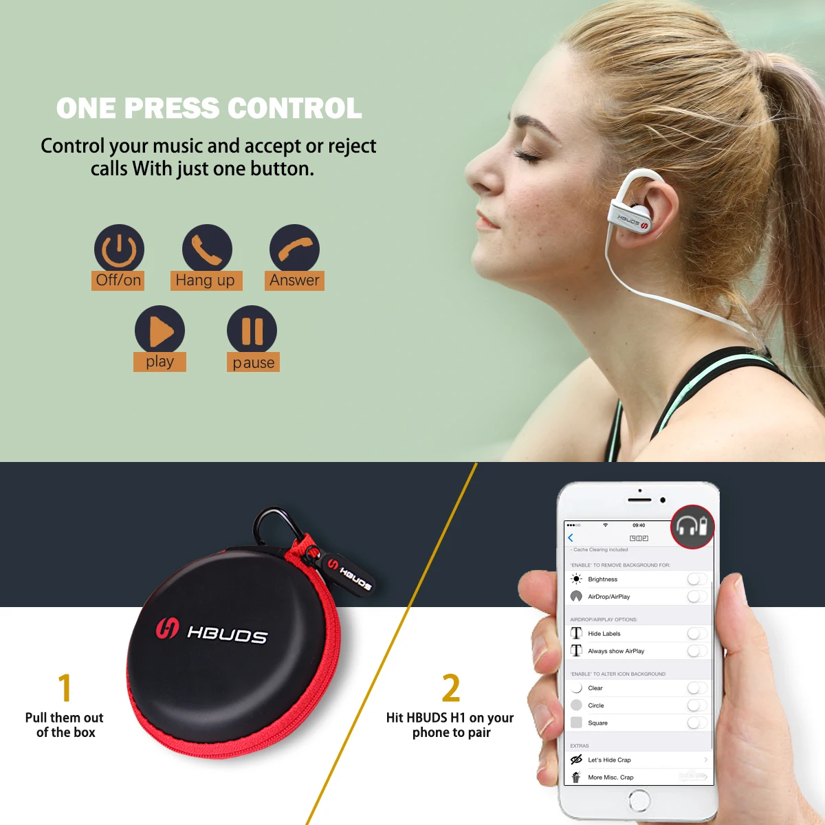 Bluetooth наушники HBUDS 4 1 Беспроводные спортивные водонепроницаемые IPX7 более