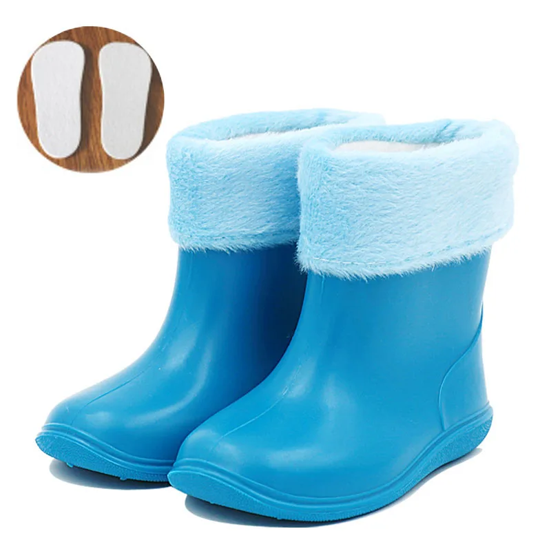 light blue with sock Резиновые сапоги для детей, девочек, мальчиков, pupi, противоскользящая легкая водонепроницаемая обувь, детские милые желтые непромокаемые сапоги для малышей, розовая непромокаемая обувь для 12 мес.-6 лет - Цвет: light blue with sock
