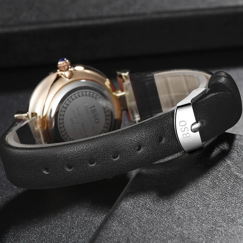 IBSO черные модные женские кожаные Наручные часы Montre Femme Топ бренд класса люкс розовое золото кварцевые часы женские часы#6602