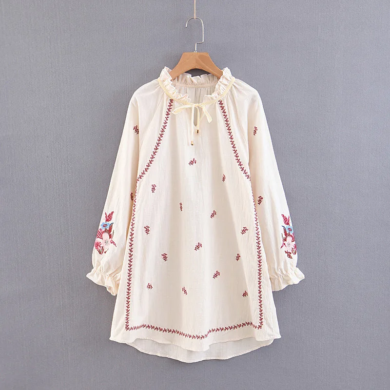 TEELYNN boho блузка шикарный фонарь с длинным рукавом хлопковая цветочной вышивкой О