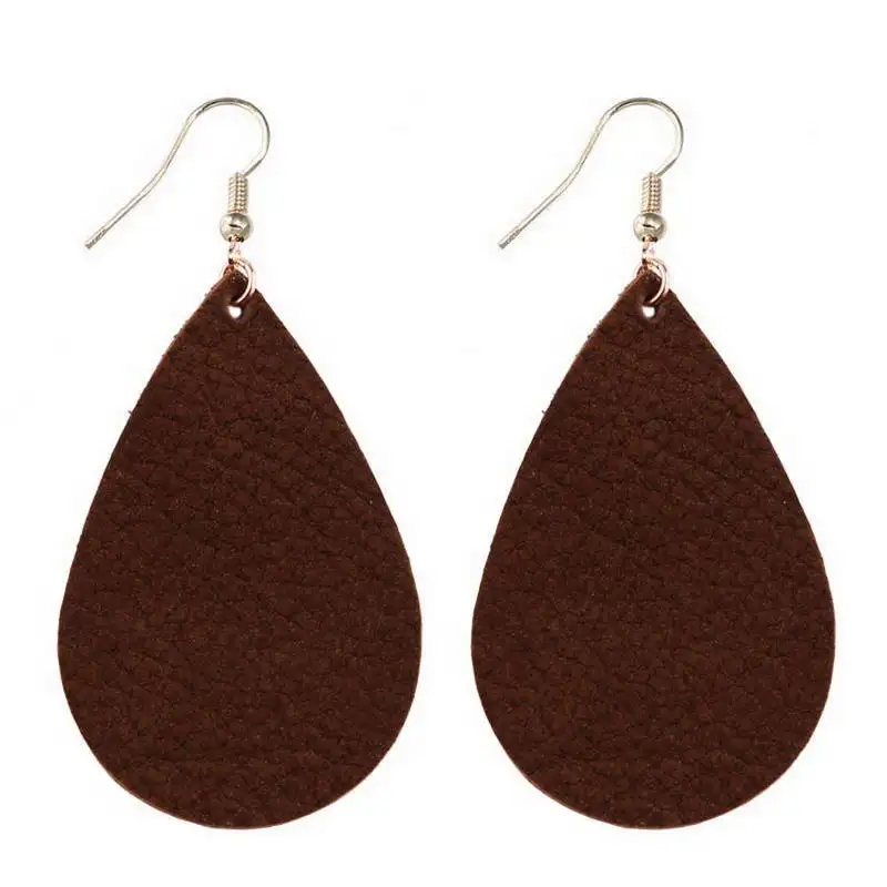 

2020 Hot Sell Black Earrings Trendy Teardrop Shape Genuine Leather Earrings Women Jewelry Wholesale