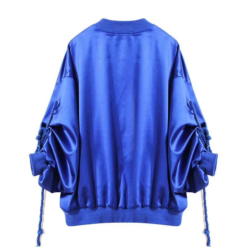 2018 Runway Brand Designer Black Blue Bomber Jacket Women Streetwear Basic Coats belted Casual Jackets Outwear Feminina h805 | Женская