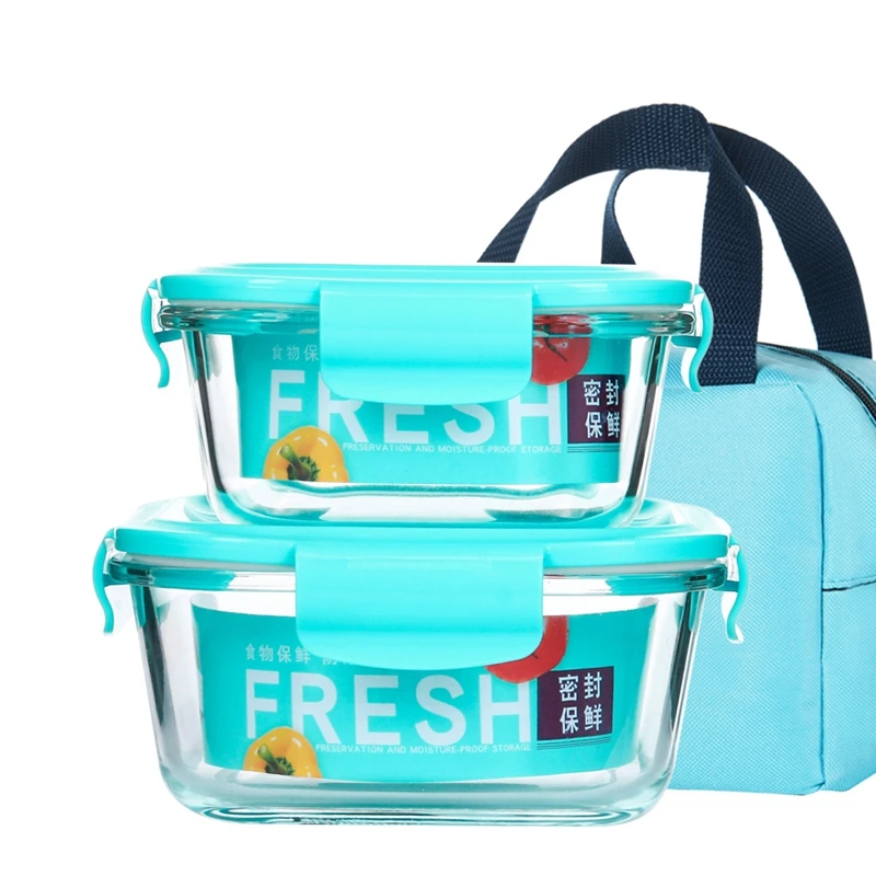 2 шт./компл. прозрачный Стекло Коробки для обедов с сумкой запаянный герметичный
