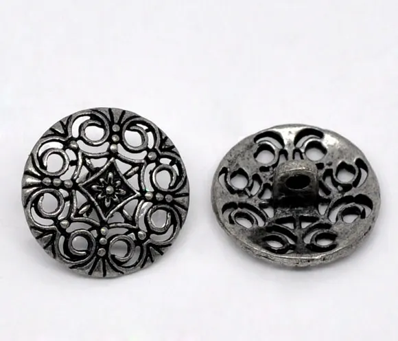 DoreenBeads цинк джинсы кнопка из сплава пуговицы Круглые античные серебряные одно отверстие цветок полые кадмий 18 мм диаметр, 4 шт
