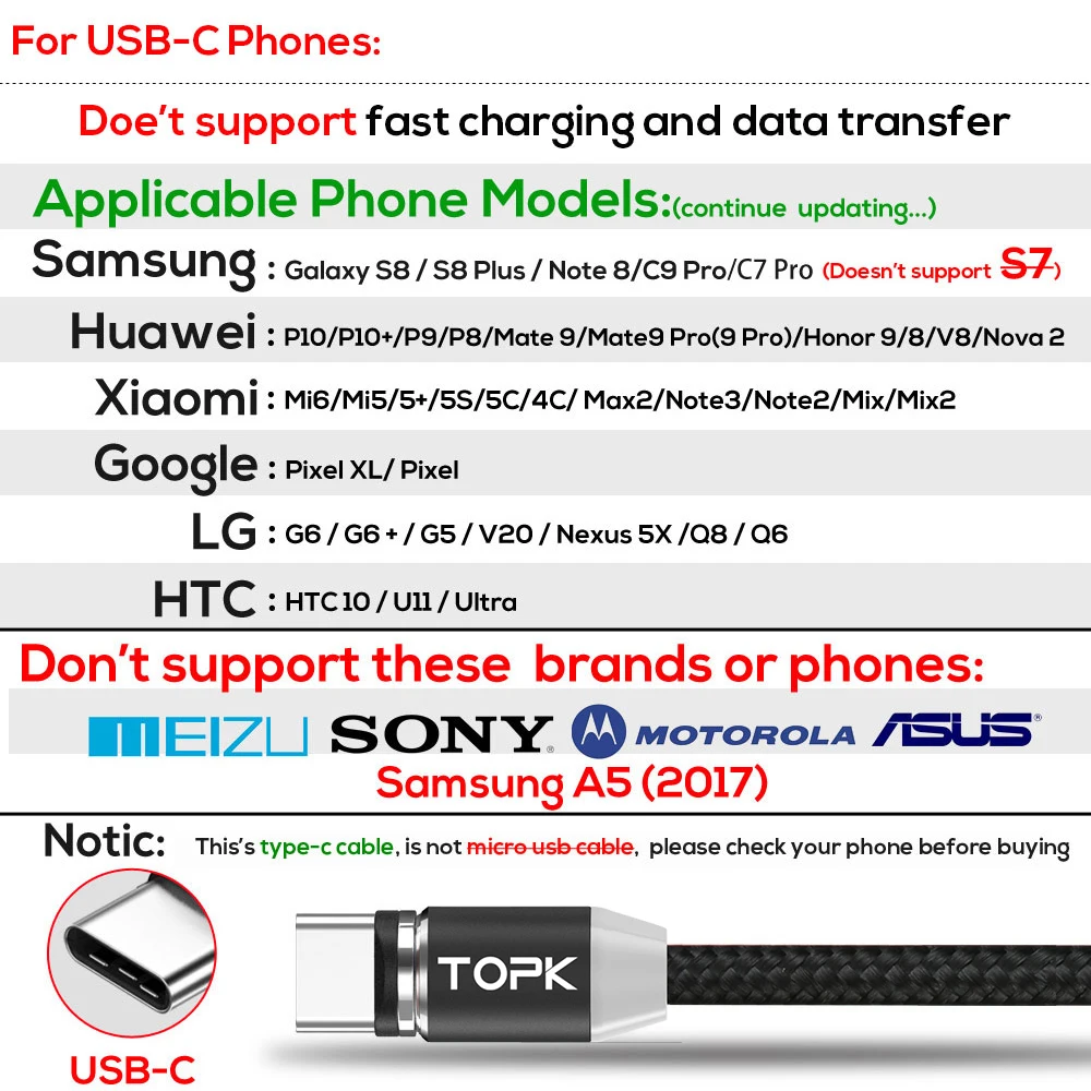Магнитный кабель TOPK R Line2 1 м Micro USB type C светодиодный магнитный для зарядки iPhone X 8 7