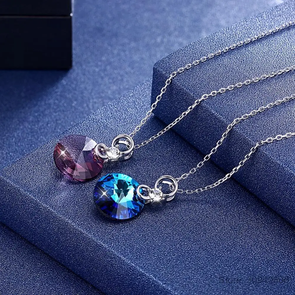 Ожерелье LEKANI с кристаллами Swarovski 925 женское ожерелье Модное Элегантное шикарное ювелирное изделие белого розового синего цвета