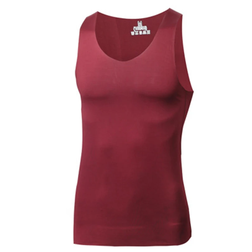 

Майка мужская с круглым вырезом, пикантная шелковая однотонная безрукавка, Повседневная Молодежная эластичная Облегающая рубашка для боди...