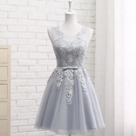Gray Short Mingli Tengda новые платья подружек невесты Длинные без рукавов кружевные аппликации Формальные платья для выпускного вечера Vestidos De Noiva Robe De Mariage - Цвет: Gray Short