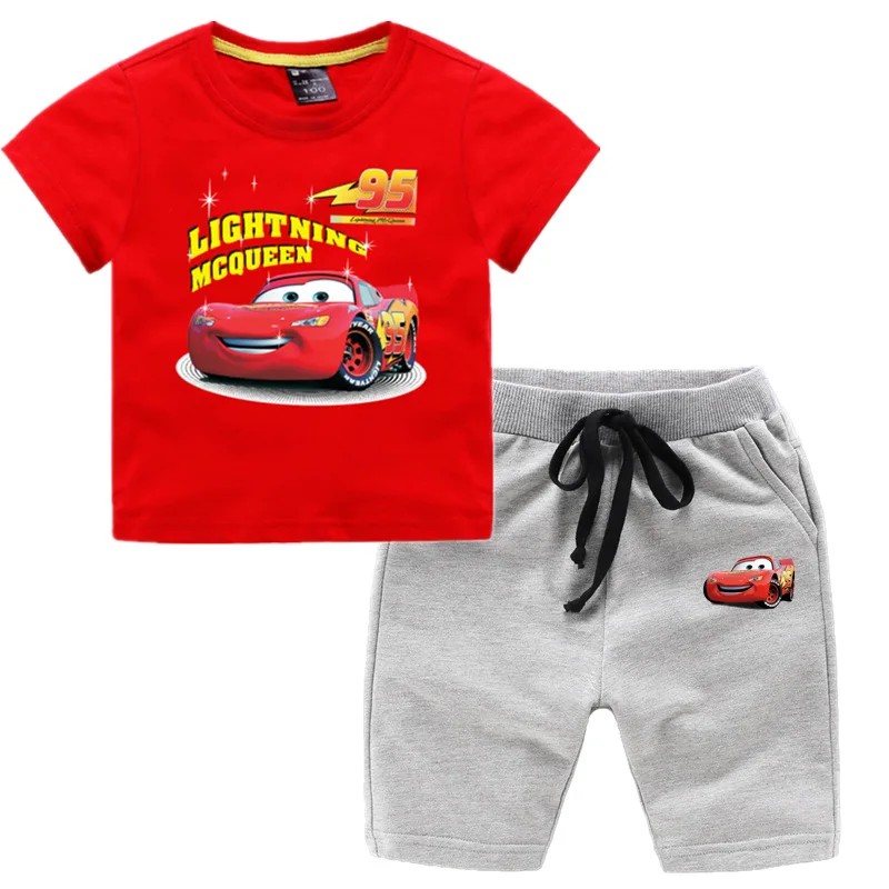 Red-gray Детский костюм коллекция года, летний костюм с короткими рукавами для мальчиков Детский спортивный костюм из двух предметов хлопковая одежда для малышей комплекты для мальчиков, От 1 до 8 лет - Цвет: Red-gray