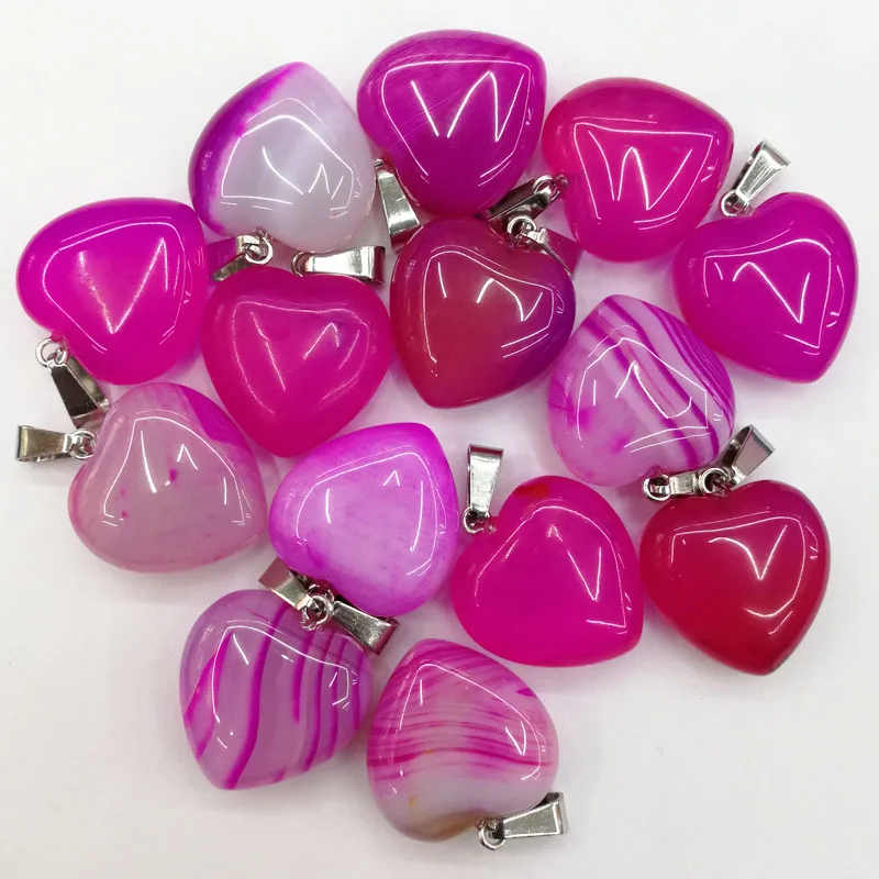 Мода 12 шт./лот розовый красный полосатый оникс натуральный камень сердечко