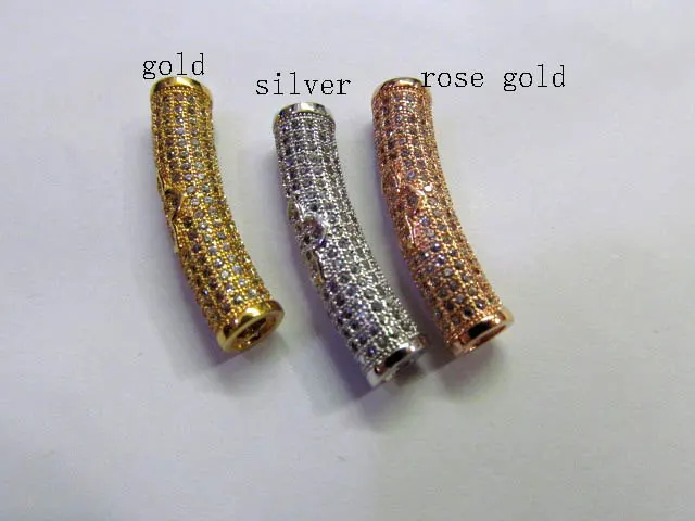 

AAA grade 6x12mm 6pcs pave metal spacer &cubic zirconia crystal column tube curve silver gold mixed jewelry beads