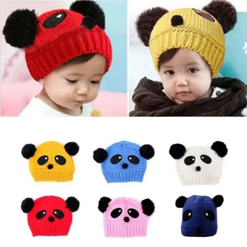 Лидер продаж зимняя теплая вязаная Милая Хлопковая шапочка с рисунком панды для