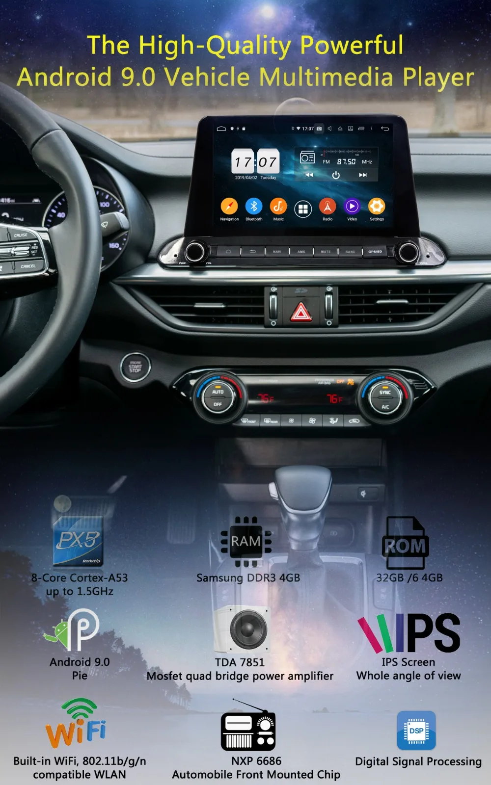 " ips Восьмиядерный 4 Гб ОЗУ+ 64 Гб ПЗУ Android 9,0 автомобильный DVD радио gps для Kia CERATO FORTE DSP CarPlay Parrot BT стерео