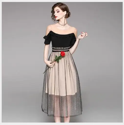 Женское платье 2018 новое летнее с круглым вырезом коротким рукавом