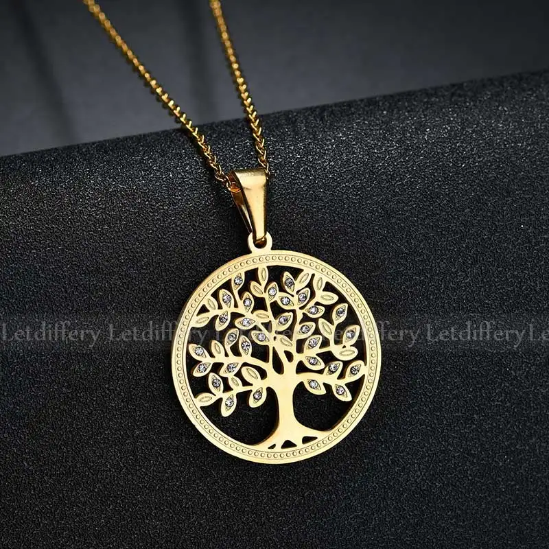 Gold Letdiffery Tree of Life ожерелья с подвесками стразы на цепочке Длинные ожерелья для женщин Рождественский подарок Прямая поставка - Окраска металла: Gold