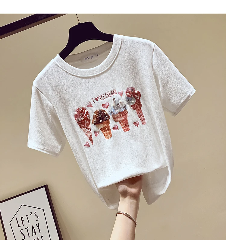 Модная футболка с бриллиантами, женская футболка, хлопковый топ, camisetas verano mujer,, летние топы, футболка, женская одежда, футболка, femme
