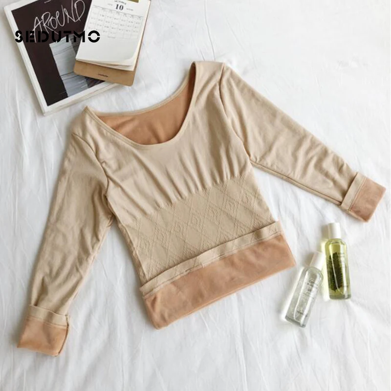 Зимняя бархатная футболка SEDUTMO женская теплая Толстая флисовая Футболка Harajuku с