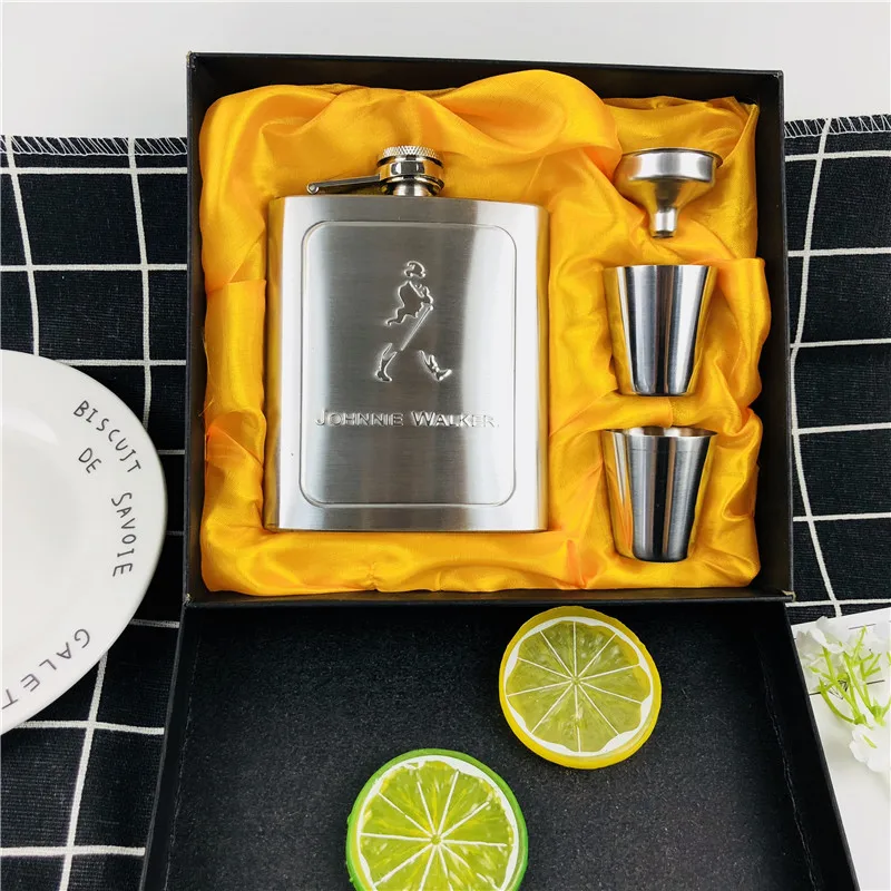 7 унций бутылка виски отпечаток Джек водка Воронка FLAGON 304 нержавеющая сталь алкоголь ликер бедра фляжка чашки черный Фестиваль подарочная коробка набор