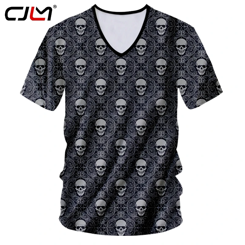 

Мужская Летняя уличная футболка CJLM, стильная футболка с коротким рукавом и v-образным вырезом, футболка с 3D-принтом и геометрическим рисунко...