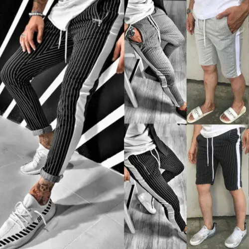 New Mens Triped Casual Slim Fit Tracksuit Bottoms Skinny Jogging Joggers Sweat Long Pants Trousers | Мужская одежда