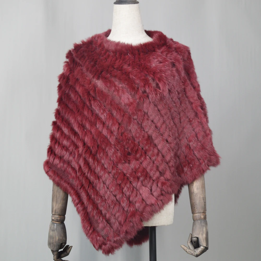 Женский вязаный пончо из натурального кроличьего меха осенне зимний шарф