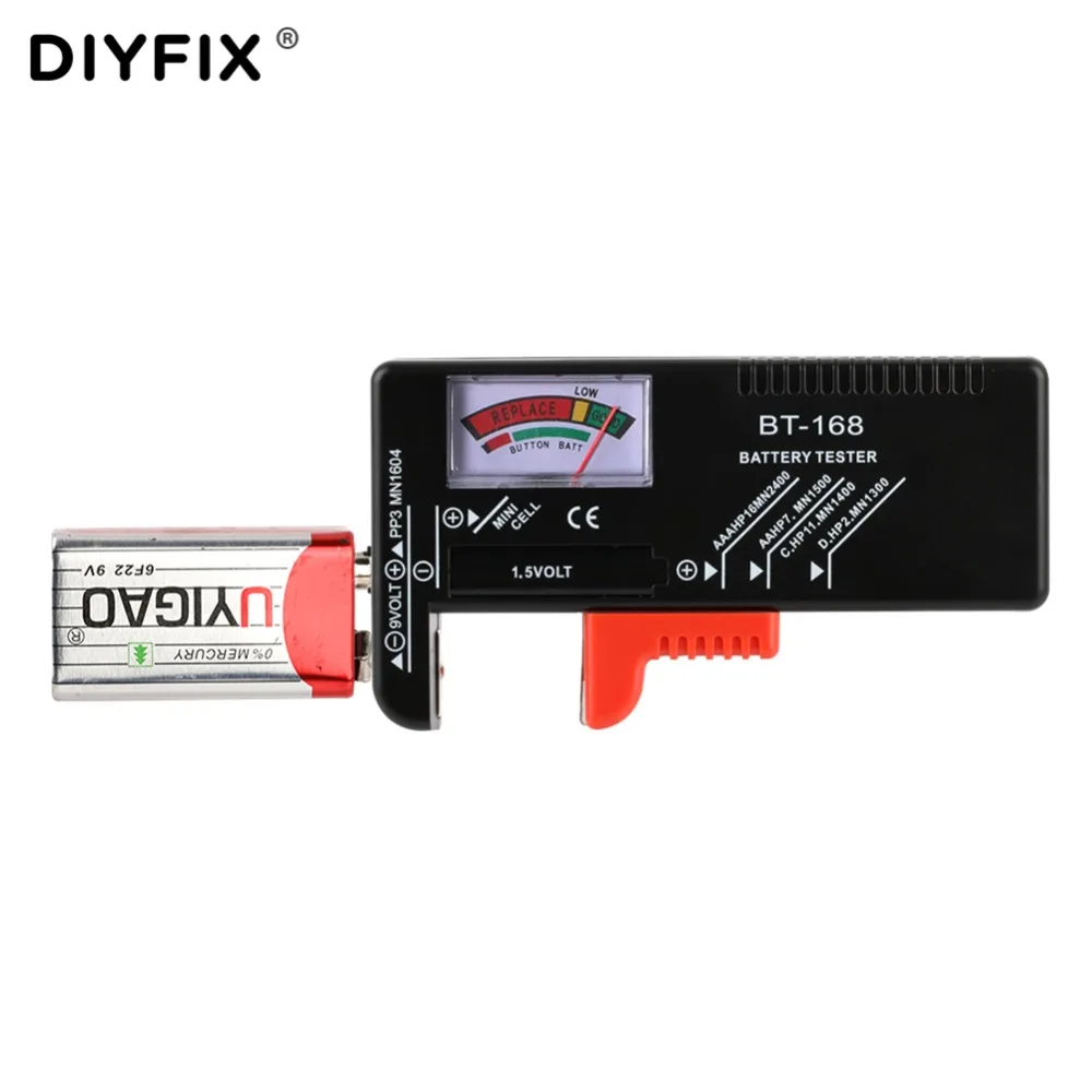 DIYFIX BT-168 тестер батареи для 9 в 1,5 в кнопочный элемент AAA AA C D универсальный тестер емкости батареи проверочный диагностический инструмент
