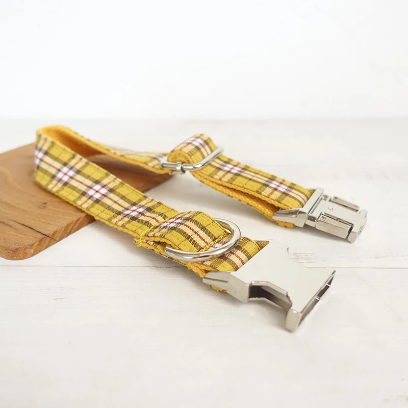 50pcs/lot MUTTCO wholesale stout durable soft dog collars handmade cotton and nylon THE LEMON PLAID 5 sizes UDC057 | Дом и сад