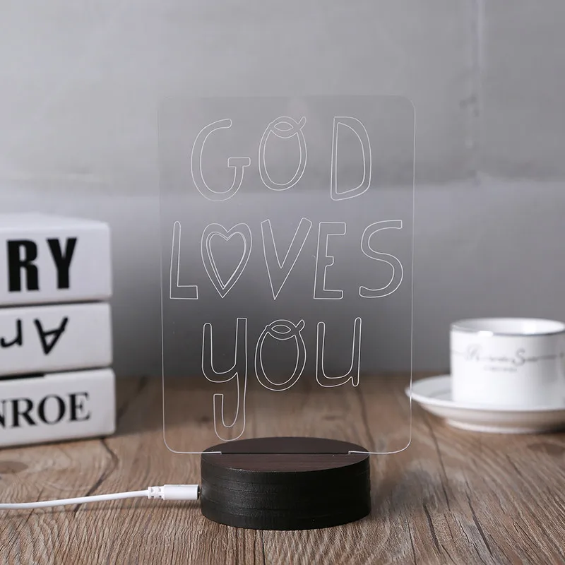 Бог любит вас 3D ночник дети Спальня Книги по искусству Декор лампы Теплый