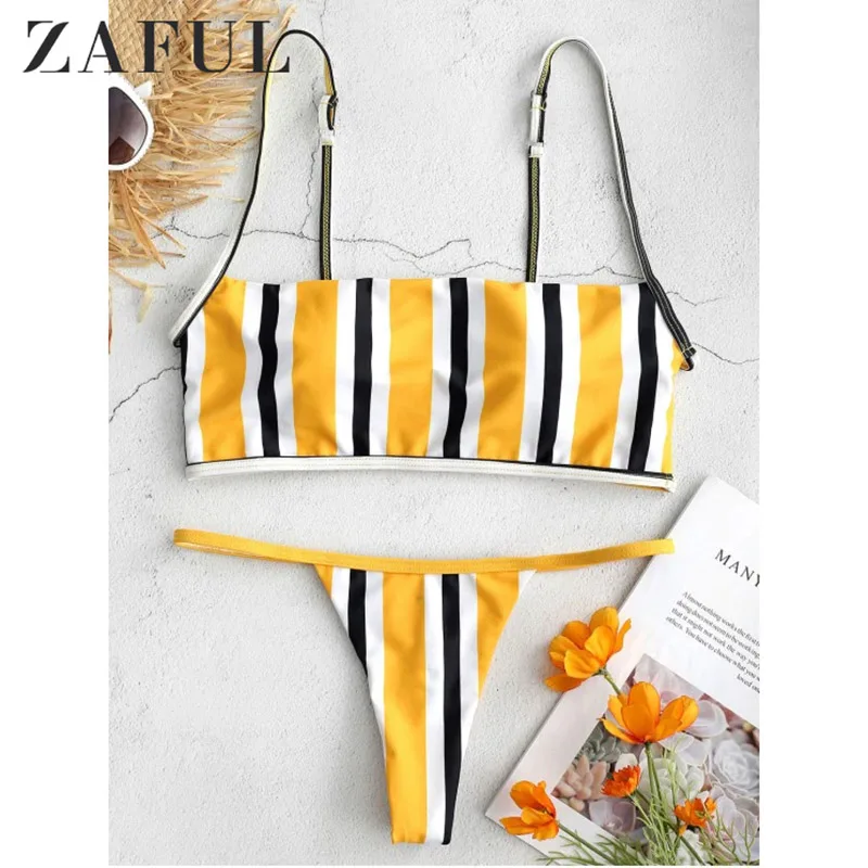 Женский купальник в полоску с чашками пуш ап|Купальники| |