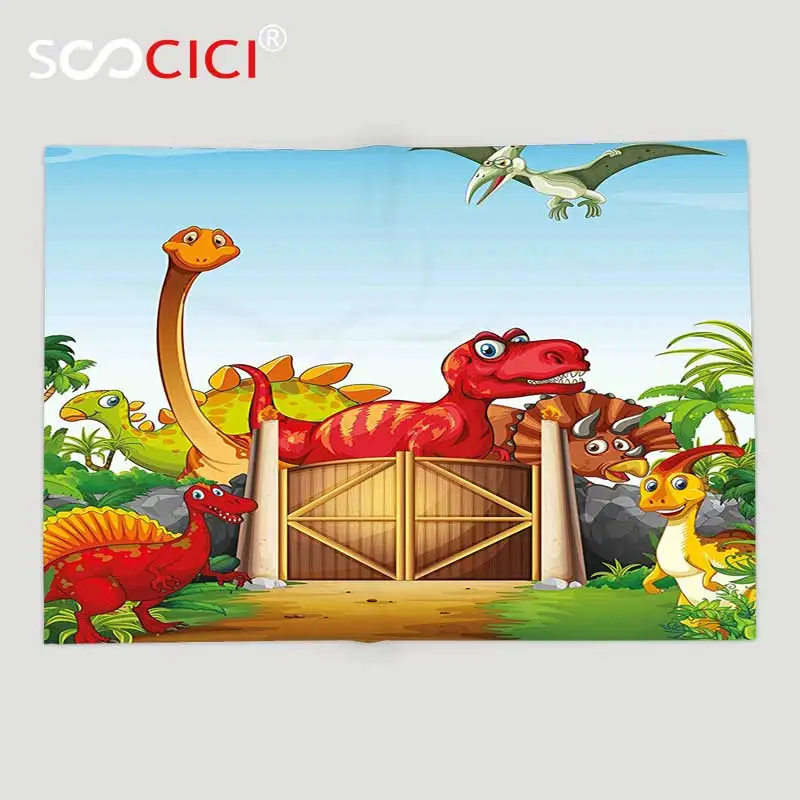 Мягкое Флисовое одеяло на заказ милые Динозавры в мультяшном стиле динозавры