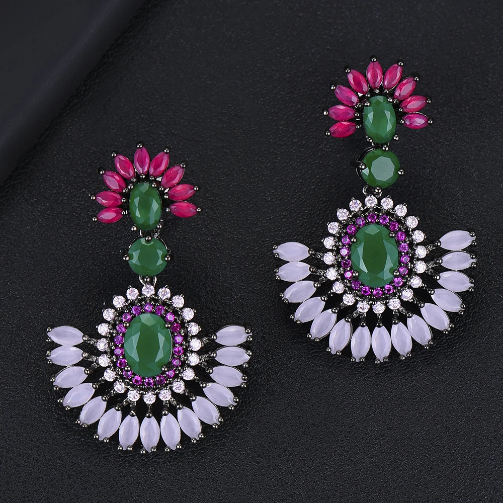 GODKI 38mm Luxury Flower Waterdrop Dangle Earrings For Women Wedding Multicolor Cubic Zircon African Indian Bridal Drop | Украшения и