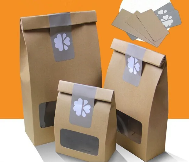 

3 Size Kraft Paper Box With Window Candy Box Handmade Gift Box With Sticker 100pcs\lot Free shipping
